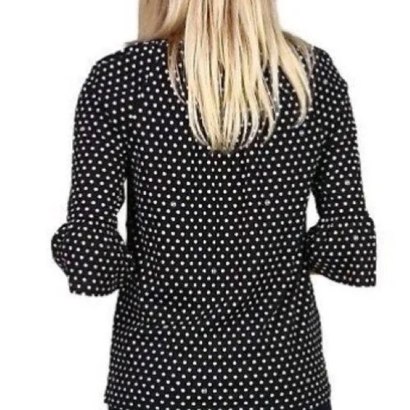 NWT MICHAEL Michael Kors, Polka Dot Print Flare Sleeve Top, Black/White, M - Picture 2 of 6